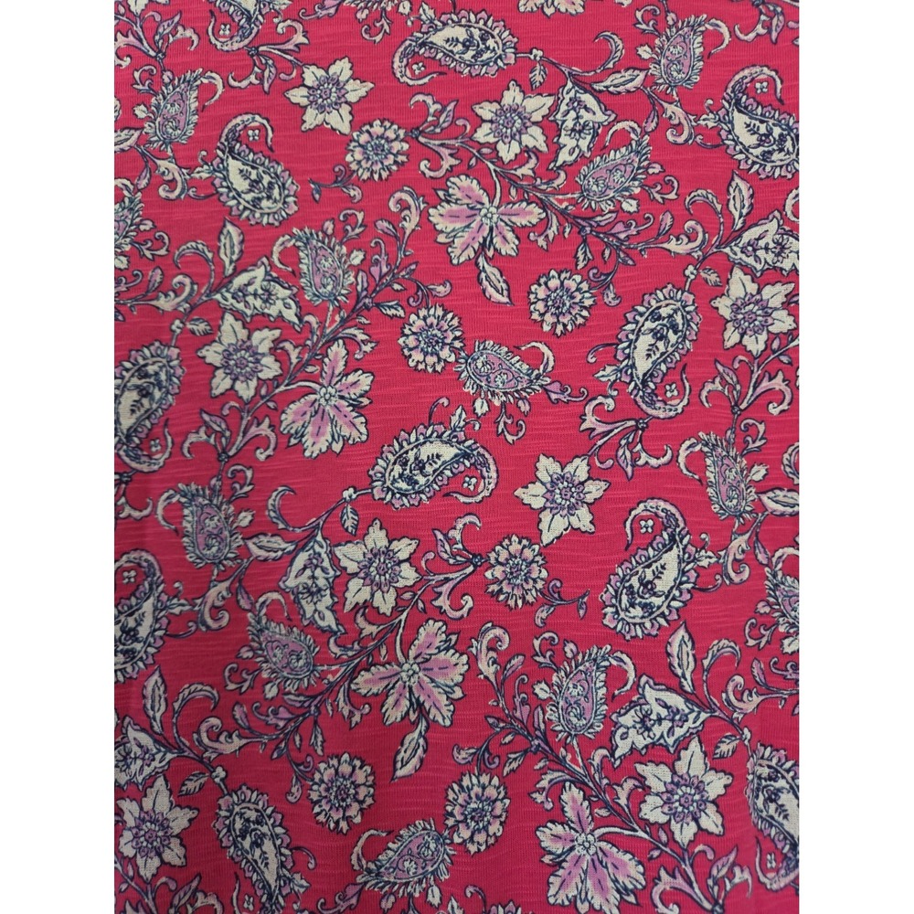 J. Jill Pima Slub Elbow Sleeve Floral Paisley Pink V Neck Tee Large - Picture 6 of 6